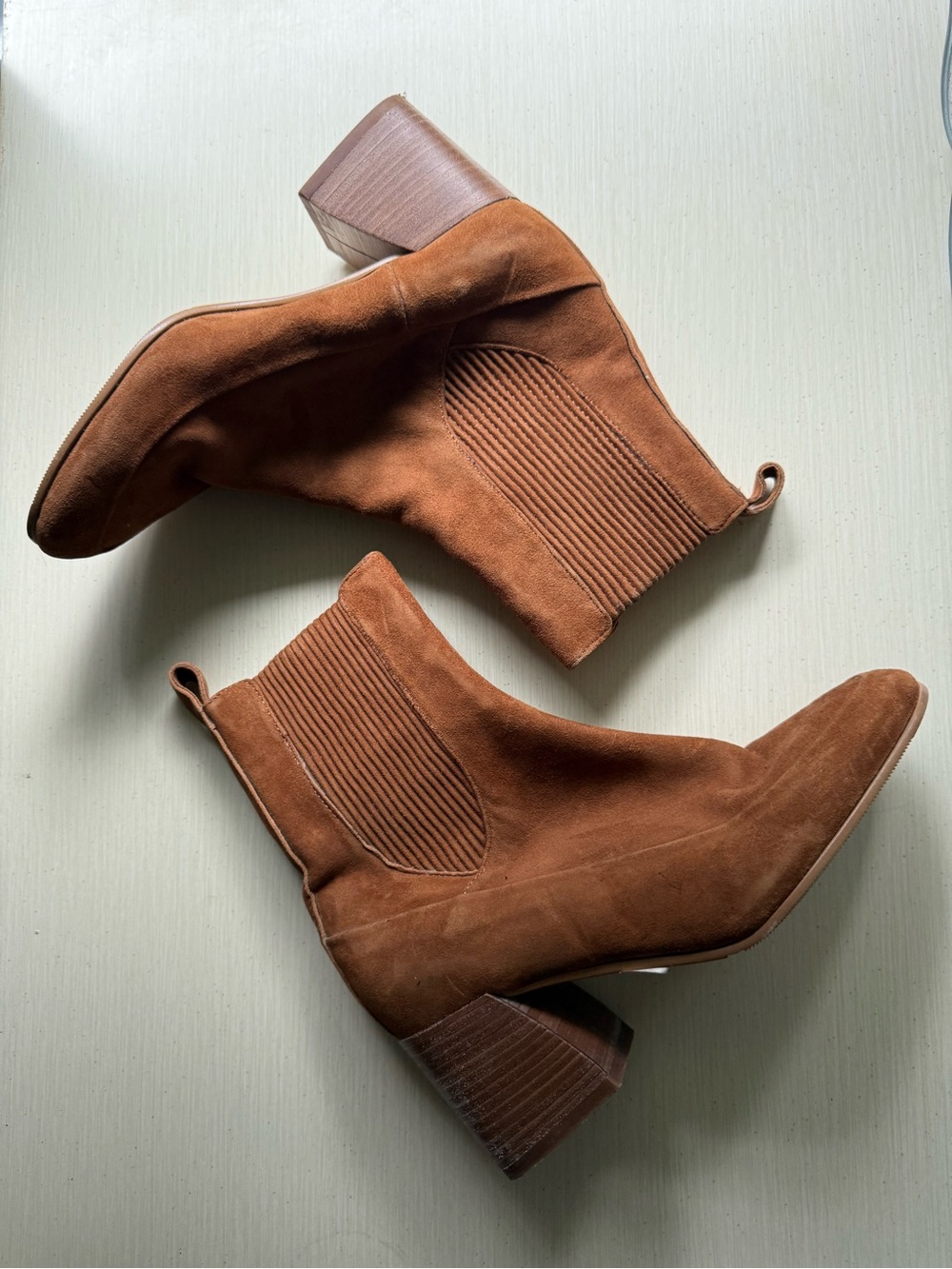 Suede Chelsea Block-Heel Booties in Chestnut